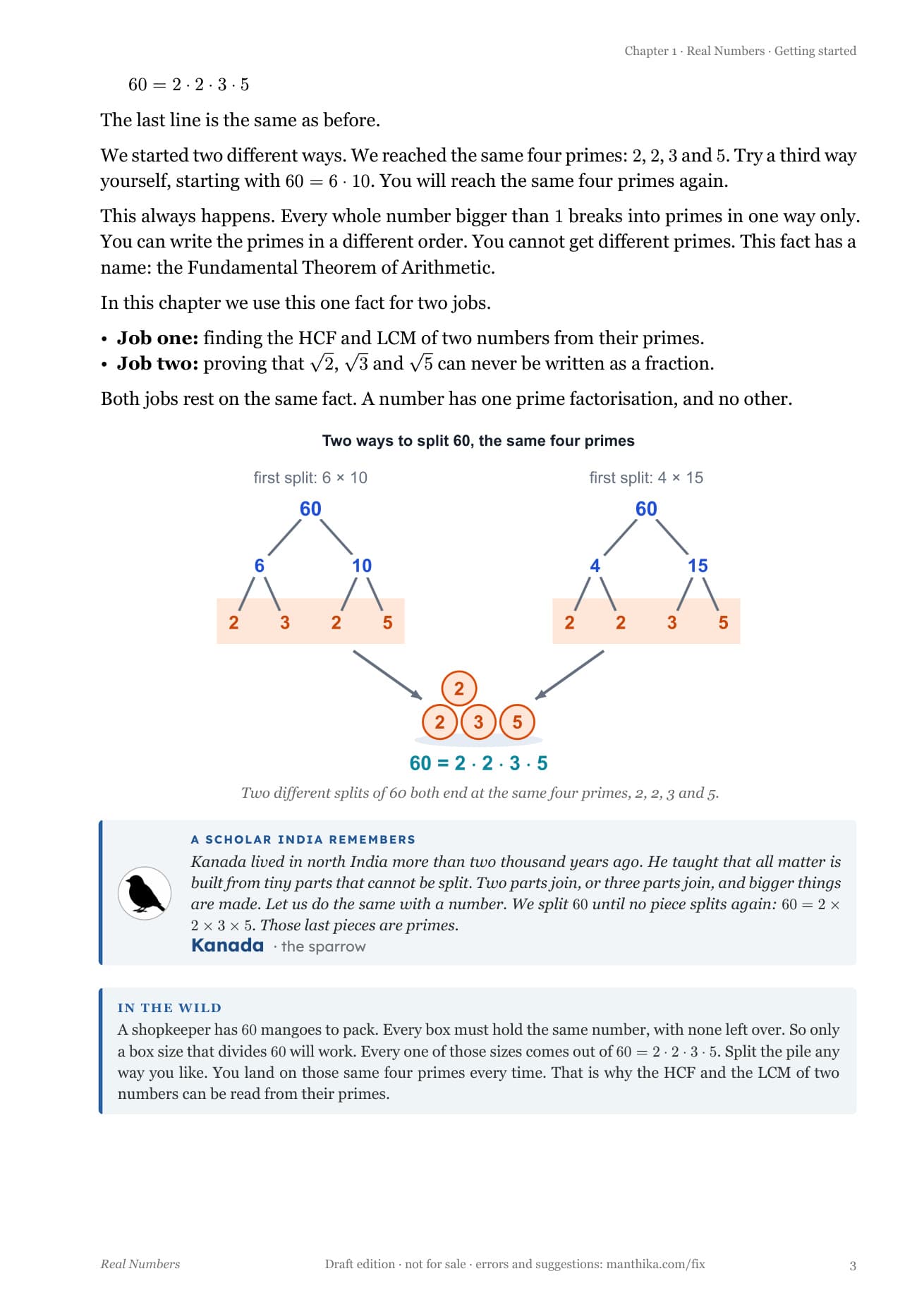 1. Book page — Class 10 Mathematics, Chapter 1 (Real Numbers), as it exists today.