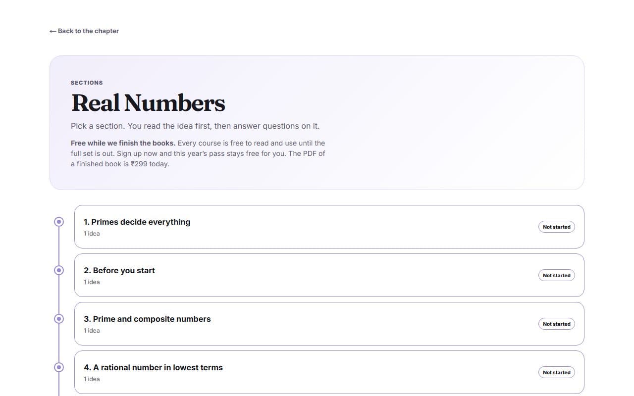 2. Open web chapter — Class 10 Mathematics, Chapter 1 (Real Numbers), as it exists today.