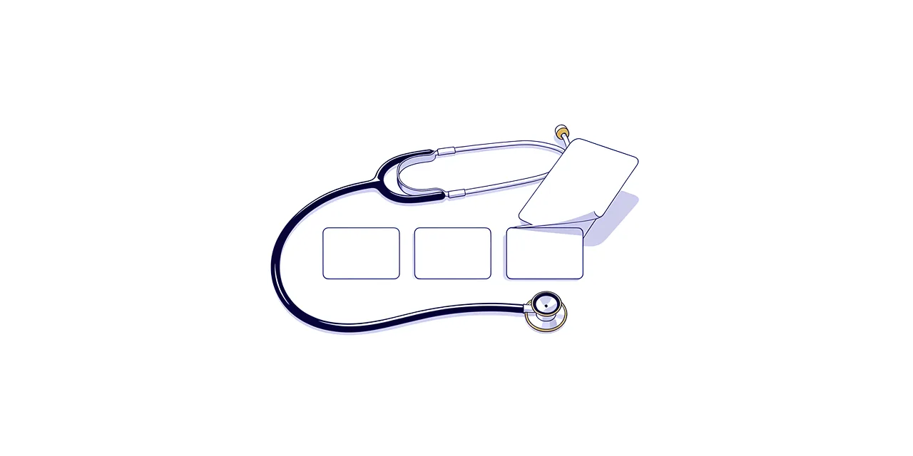 a stethoscope looped around a row of blank cards, one card lifted at a corner