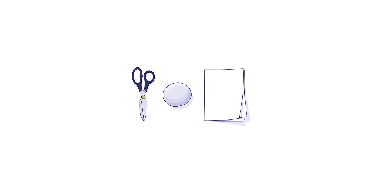 a pair of scissors, a smooth stone and a sheet of paper in a row
